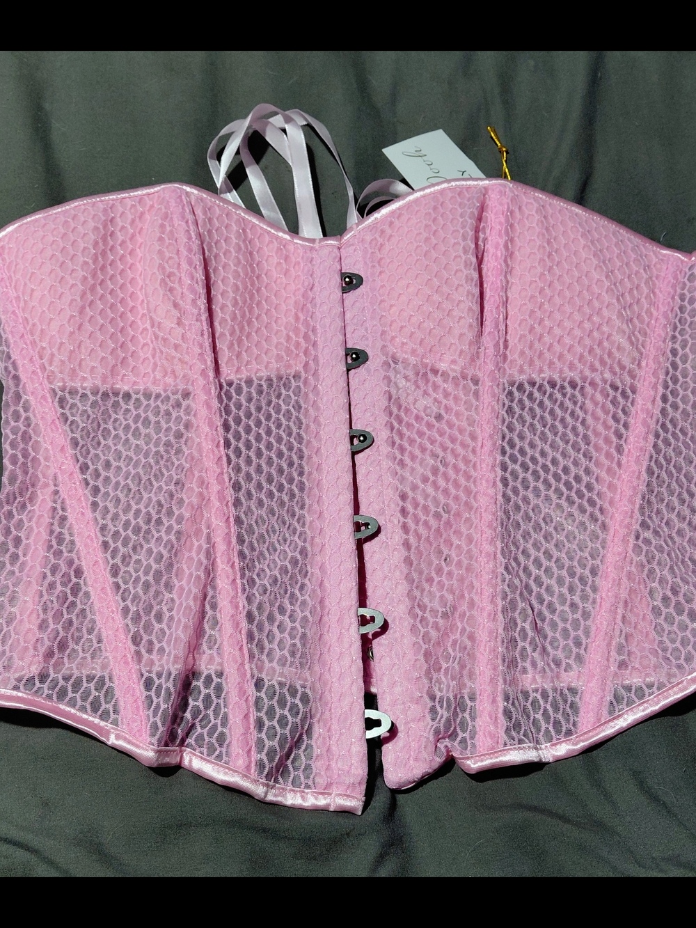 Pink Mesh Boned Corset Top